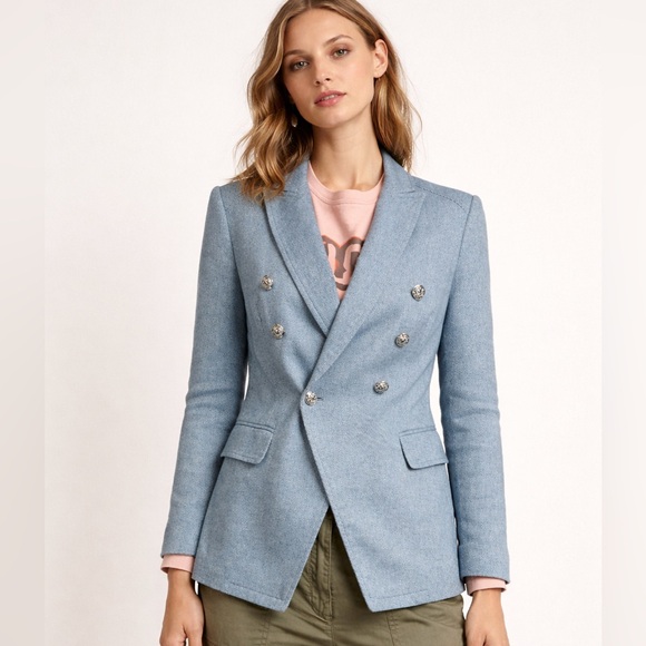 White House Black Market Blue Tweed Nautical Lined Blazer Size 2 - Picture 6 of 15